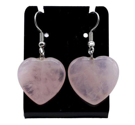 Boucles d'oreilles Coeur Quartz Rose 4cm