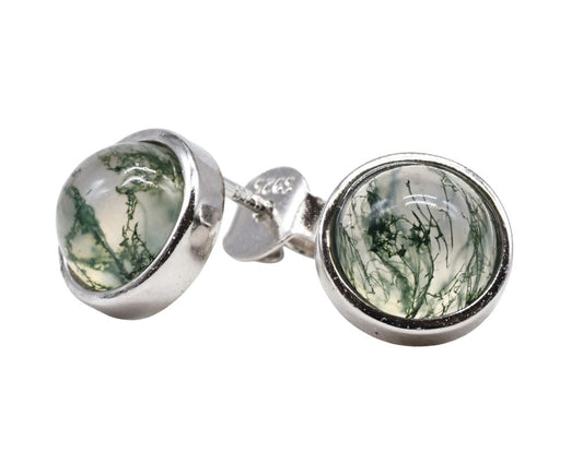 Boucles d'oreilles Argent 925 Agate Mousse ronde polie