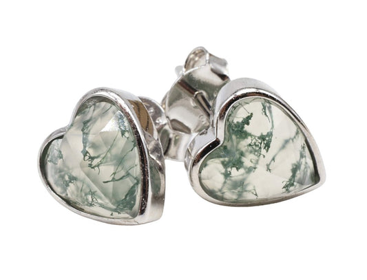 Boucles d'oreilles Argent 925 Agate Mousse Coeur