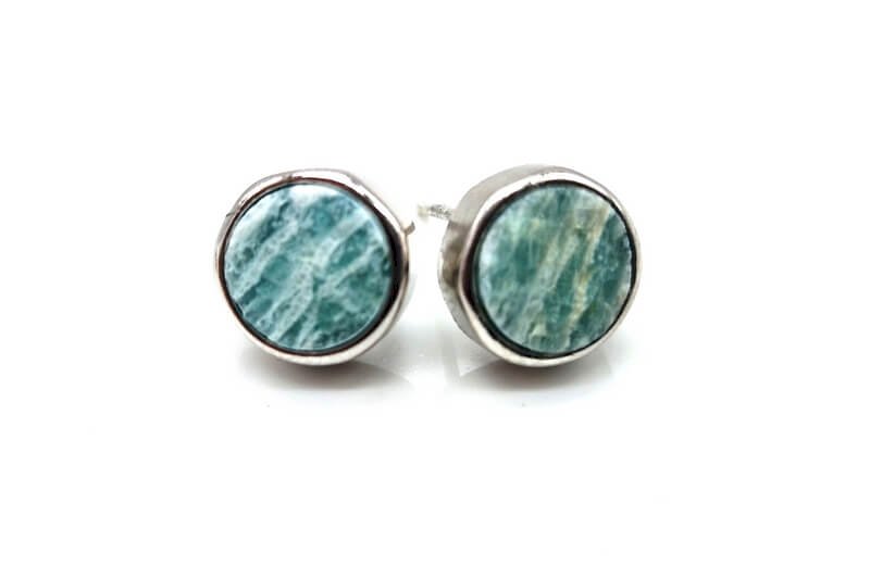 Boucles d'oreilles Argent 925 Amazonite ronde brute