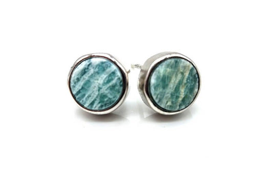 Boucles d'oreilles Argent 925 Amazonite ronde brute