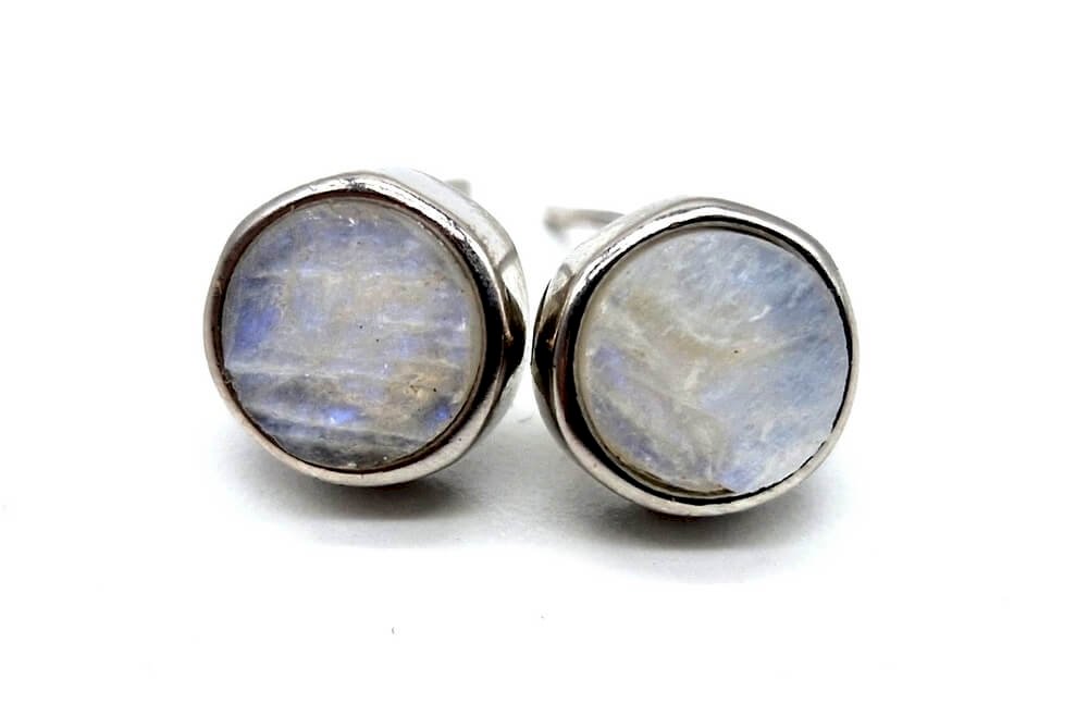 Boucles d'oreilles Argent 925 Pierre de Lune ronde brute