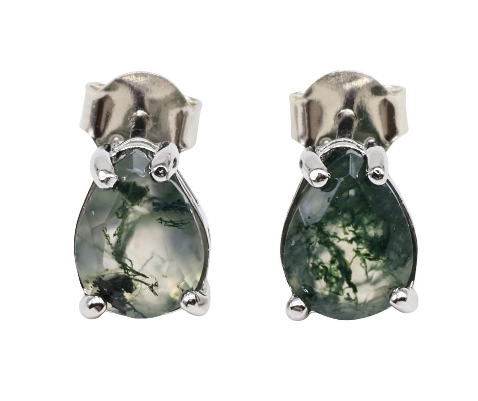 Boucles d'oreilles Argent 925 Agate Mousse Larme