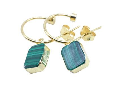 Boucles d'oreilles Argent 925 'Arche Doré' — Plaqué Or — Malachite