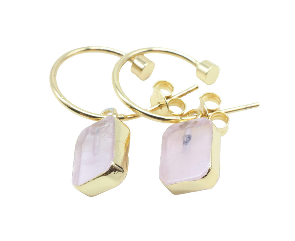 Boucles d'oreilles Argent 925 'Arche Doré' - Quartz Rose