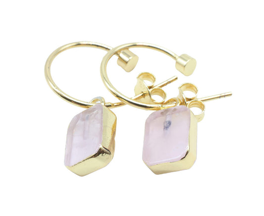 Boucles d'oreilles Argent 925 'Arche Doré' - Quartz Rose — Plaqué Or