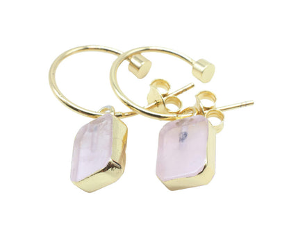 Boucles d'oreilles Argent 925 'Arche Doré' — Plaqué Or — Quartz Rose