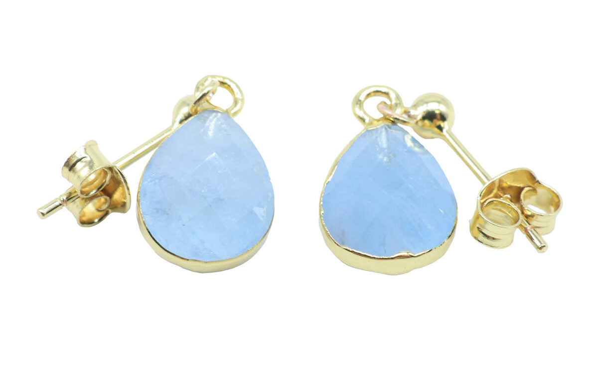 Boucles d'oreilles Argent 925 'Ondée Dorée' — Plaqué Or — Aigue Marine