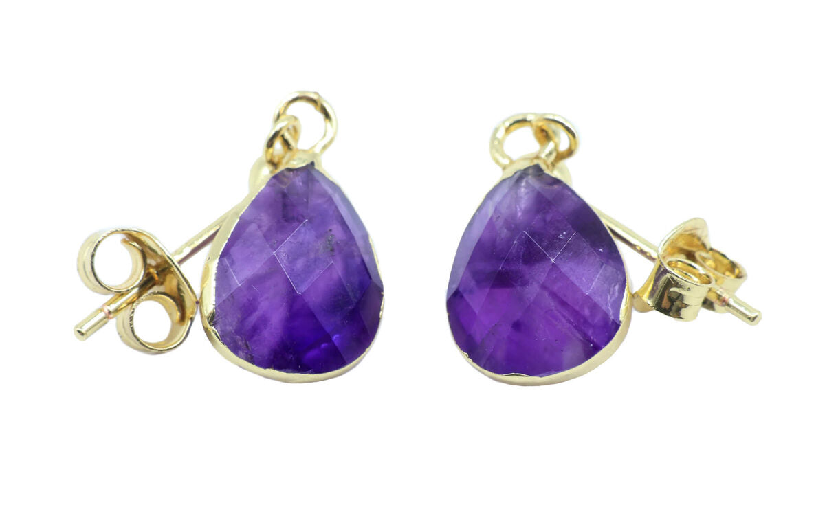 Boucles d'oreilles Argent 925 'Ondée Dorée' — Plaqué Or — Améthyste