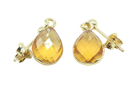 Boucles d'oreilles Argent 925 'Ondée Dorée' - Citrine — Plaqué Or