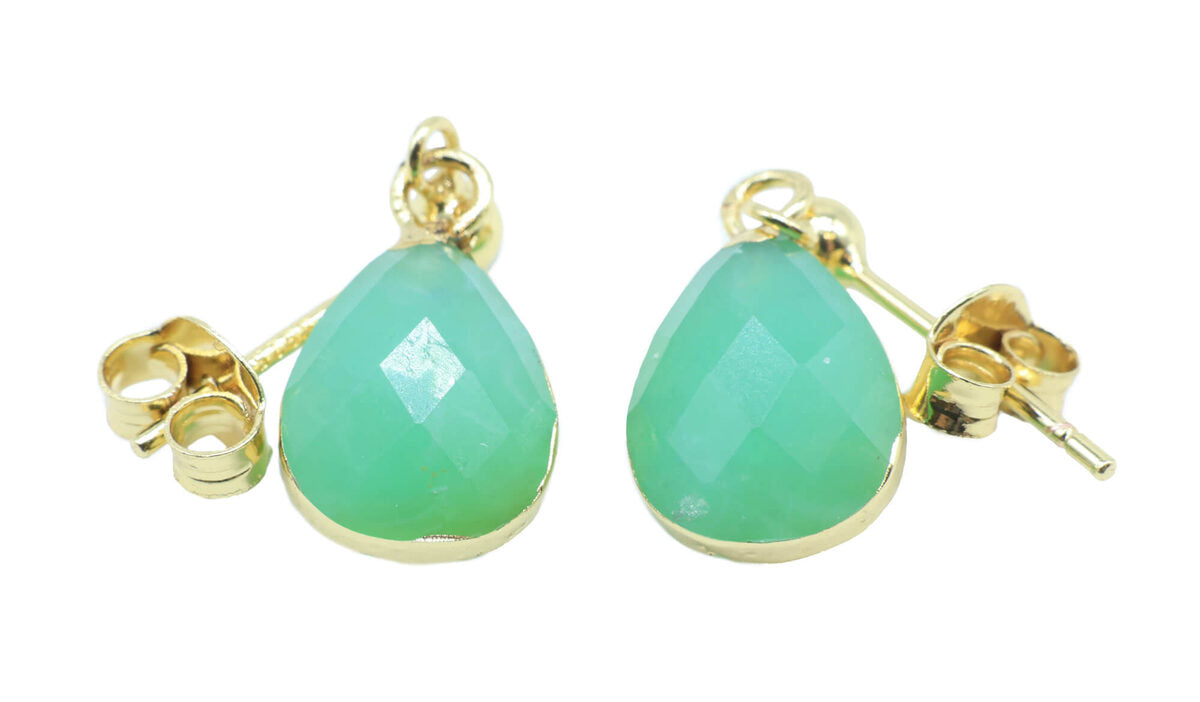 Boucles d'oreilles Argent 925 'Ondée Dorée' — Plaqué Or — Jade Vert