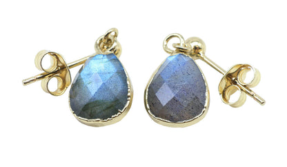 Boucles d'oreilles Argent 925 'Ondée Dorée' — Plaqué Or — Labradorite
