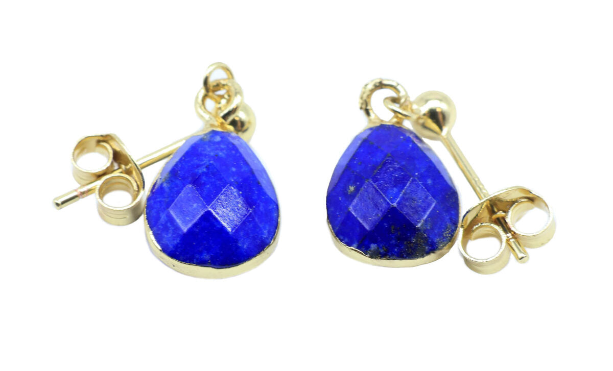 Boucles d'oreilles Argent 925 'Ondée Dorée' — Plaqué Or — Lapis Lazuli