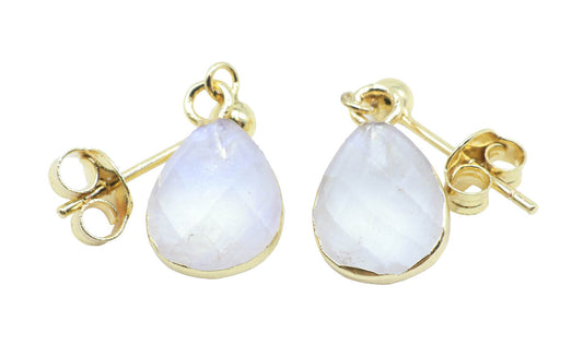 Boucles d'oreilles Argent 925 'Ondée Dorée' - Pierre de Lune — Plaqué Or