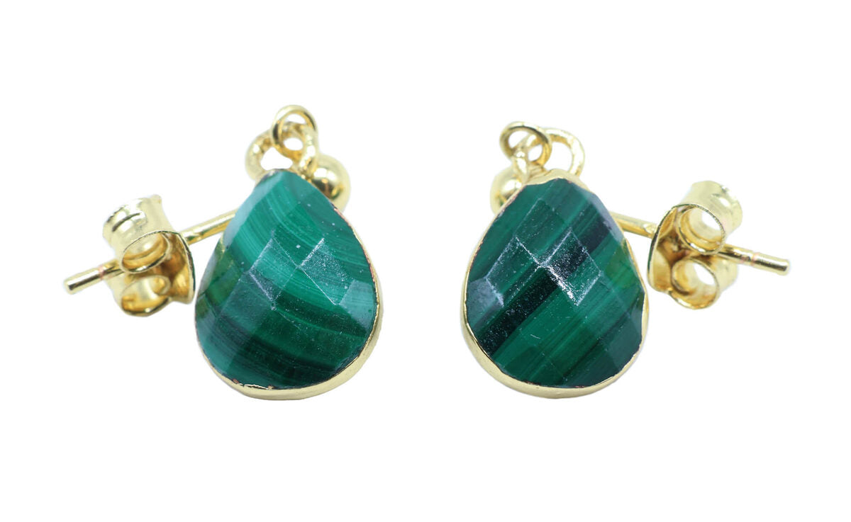 Boucles d'oreilles Argent 925 'Ondée Dorée' — Plaqué Or — Malachite