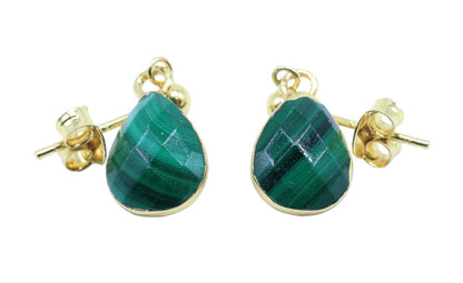 Boucles d'oreilles Argent 925 'Ondée Dorée' — Plaqué Or — Malachite