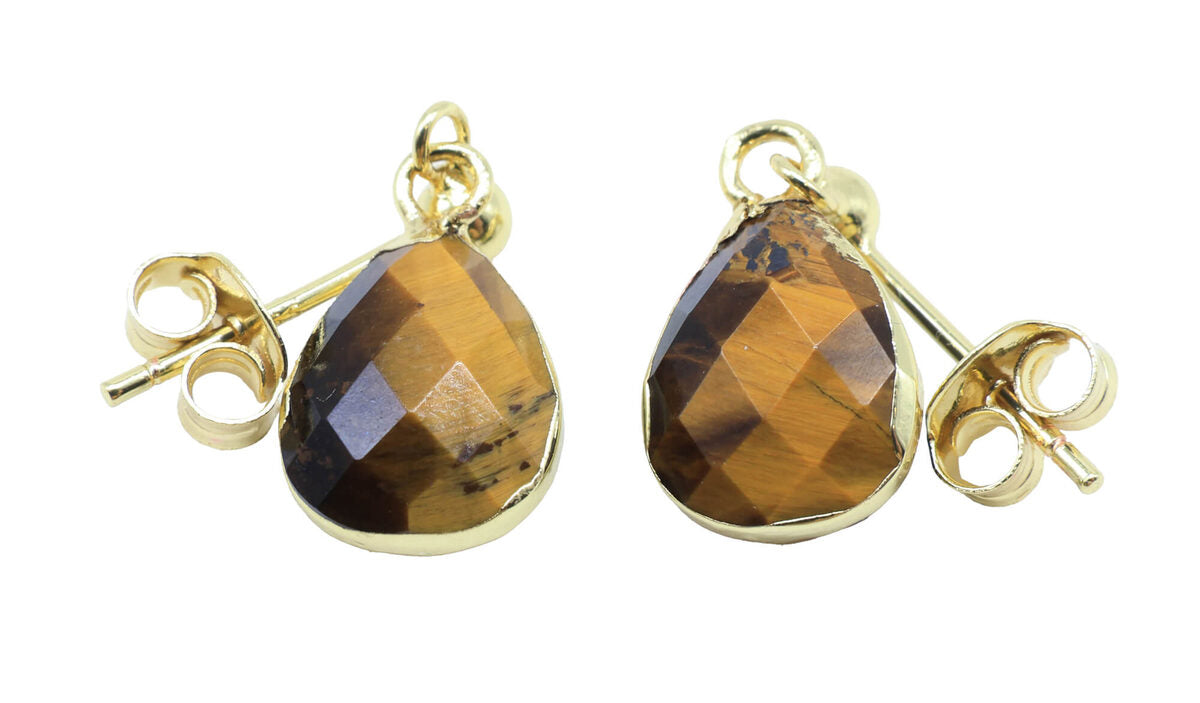 Boucles d'oreilles Argent 925 'Ondée Dorée' — Plaqué Or — Oeil de Tigre