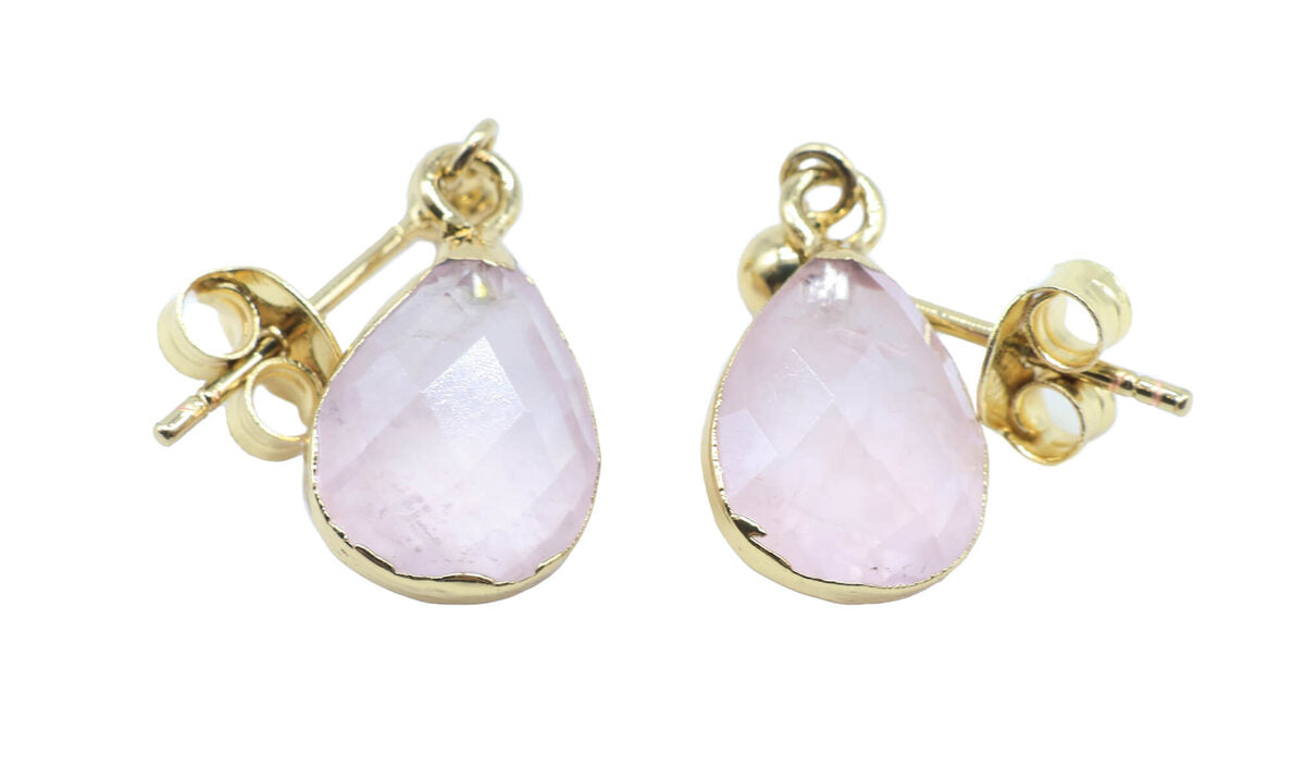 Boucles d'oreilles Argent 925 'Ondée Dorée' — Plaqué Or — Quartz Rose