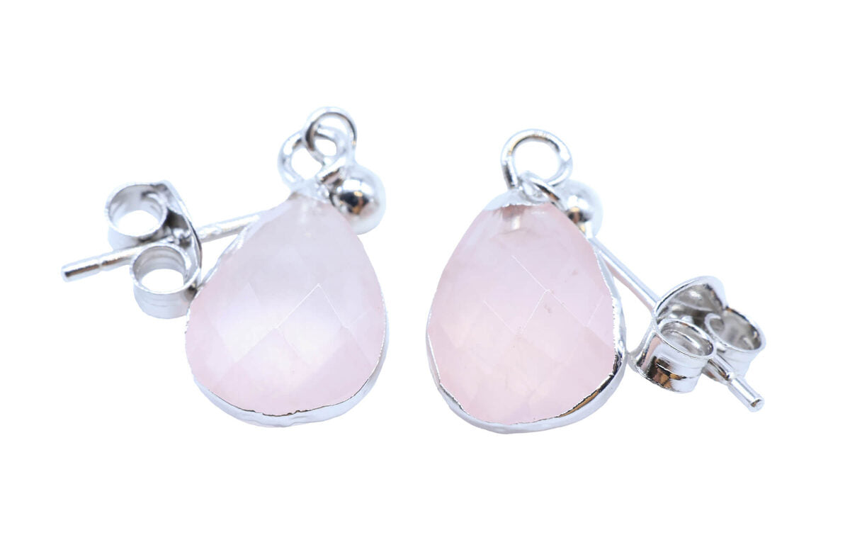 Boucles d'oreilles Argent 925 'Ondée Argentée' — Quartz Rose