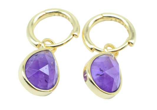Boucles d'oreilles Argent 925 'Halo Minéral' - Améthyste — Plaqué Or