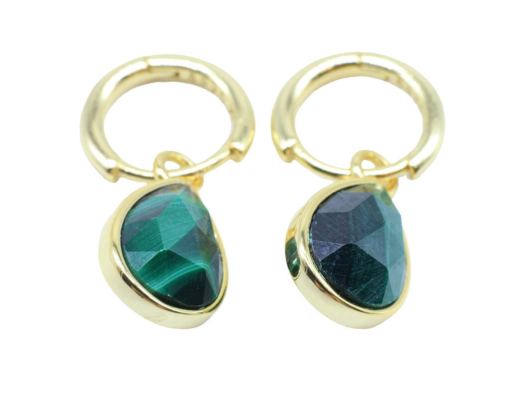 Boucles d'oreilles Argent 925 'Halo Minéral' — Plaqué Or — Malachite