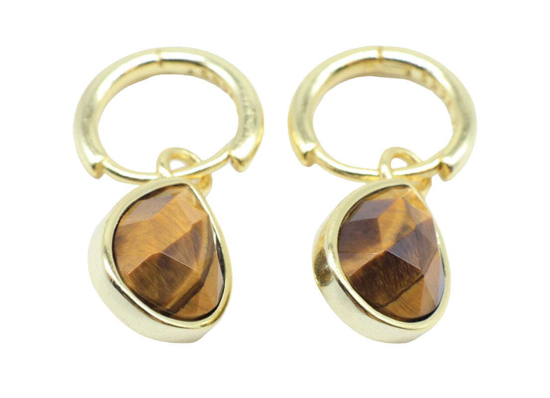 Boucles d'oreilles Argent 925 'Halo Minéral' — Plaqué Or — Oeil de Tigre