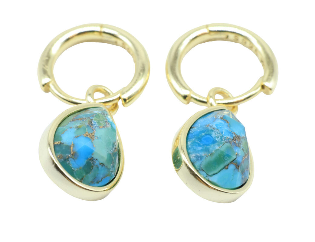 Boucles d'oreilles Argent 925 'Halo Minéral' — Plaqué Or — Turquoise