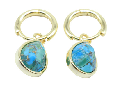 Boucles d'oreilles Argent 925 'Halo Minéral' — Plaqué Or — Turquoise