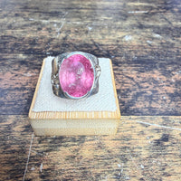 Chevalière tourmaline rose serti semi-clos