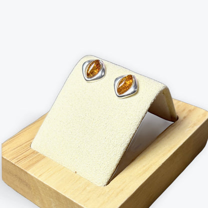 Boucle d'oreilles puce ambre marquise - Argent 925