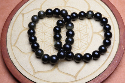 Bracelet Obsidienne Dorée