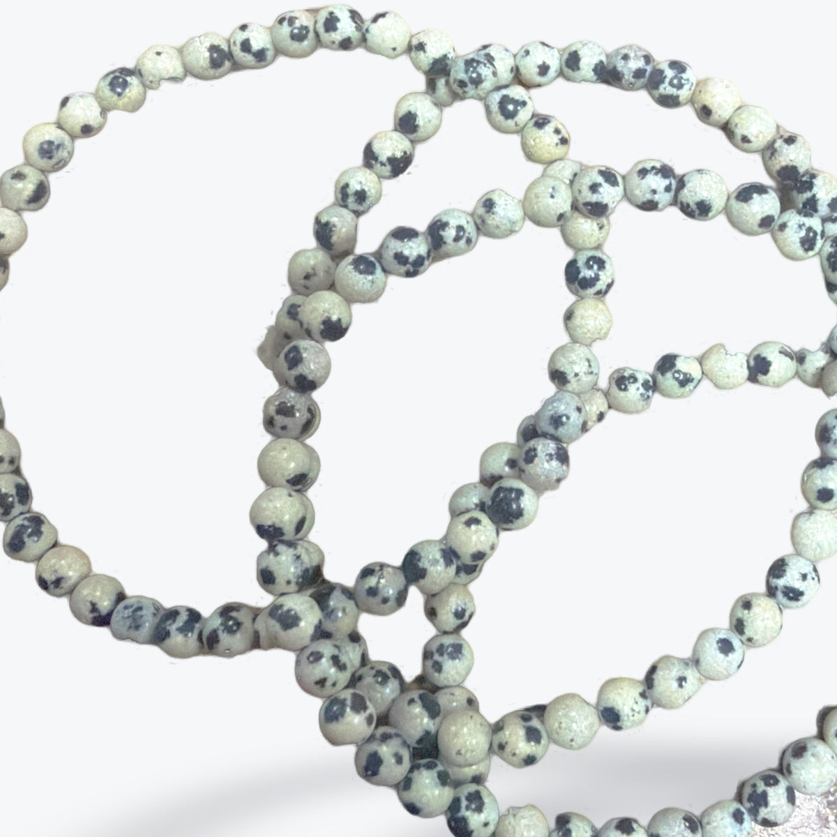 Bracelet en Jaspe Dalmatien Naturel – Perles rondes 4 mm – Fermoir élastique - Pièce unique