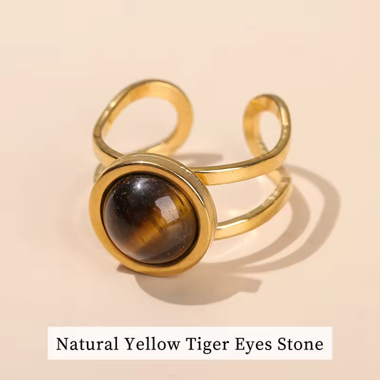 Bague Ajustable en Acier Inoxydable - Oeil de tigre