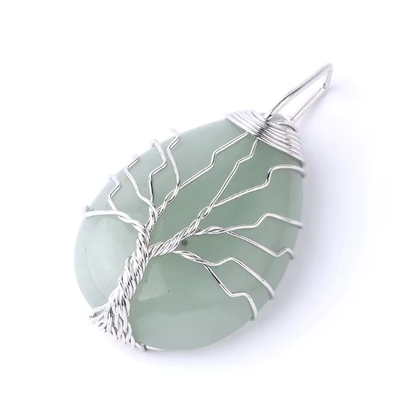Pendentif naturelle Arbre de vie tressé - Goutte d'eau argentée