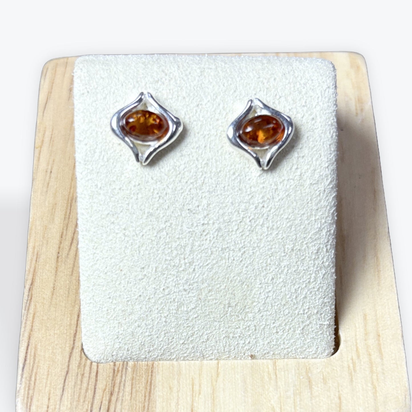 Boucles d'oreilles clou Ovale Ambre - Argent 925