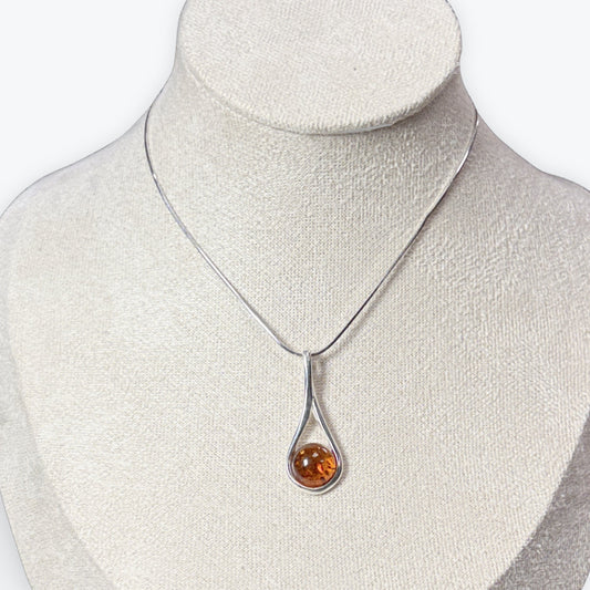 Pendentif Ambre rond Simple argent 925