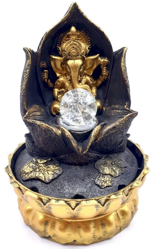 Fontaine Résine Ganesh Lotus Doré 29cm