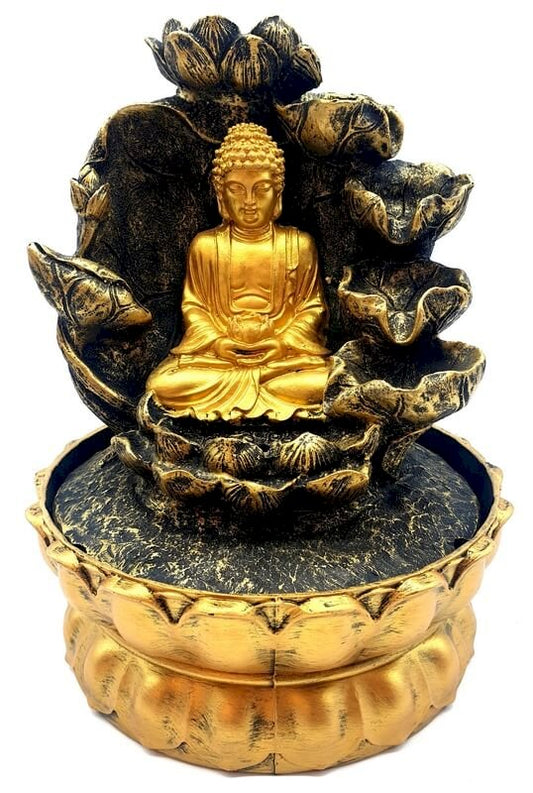 Fontaine Résine Bouddha Doré & Cascade 28cm