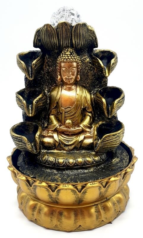 Fontaine Résine Bouddha Méditation Double Cascade 30cm