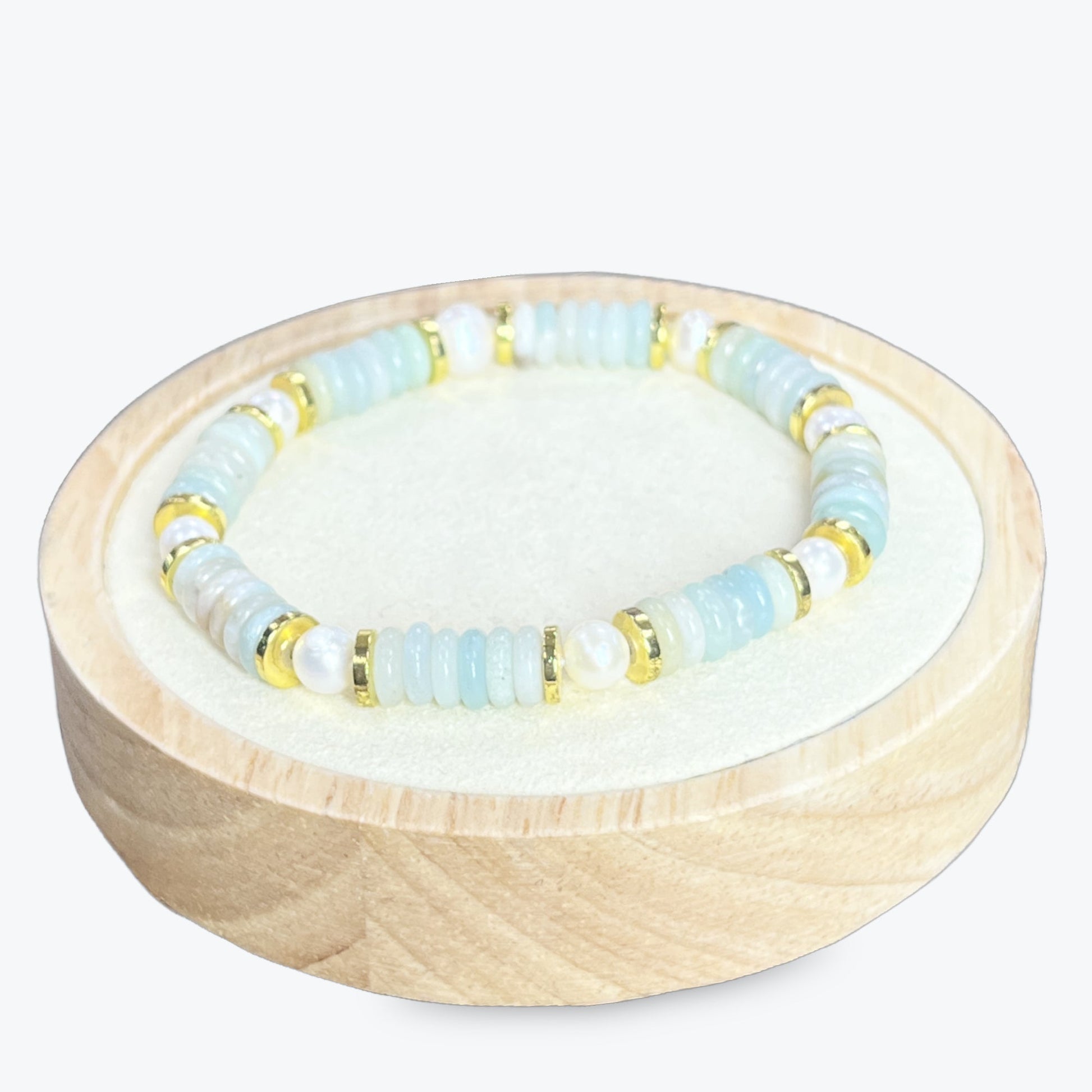 Bracelet Amazonite Avec Perles Et Séparations Dorées
