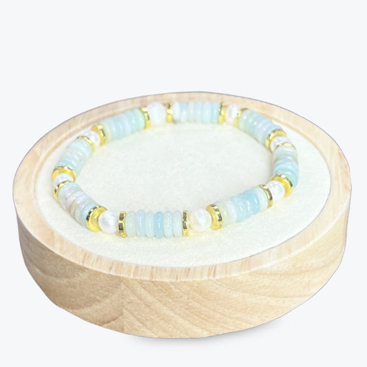 Bracelet Amazonite Avec Perles Et Séparations Dorées