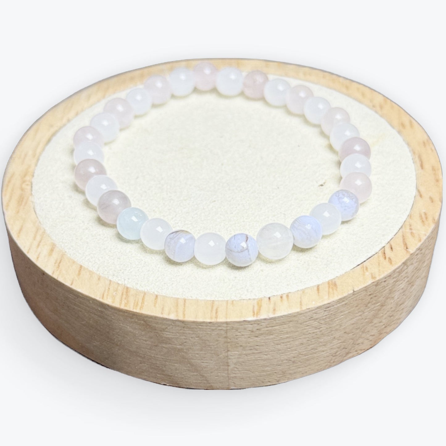 Bracelet  Menopause (Pierre De Lune & Calcedoine Bleu & Quartz Rose 6mm)