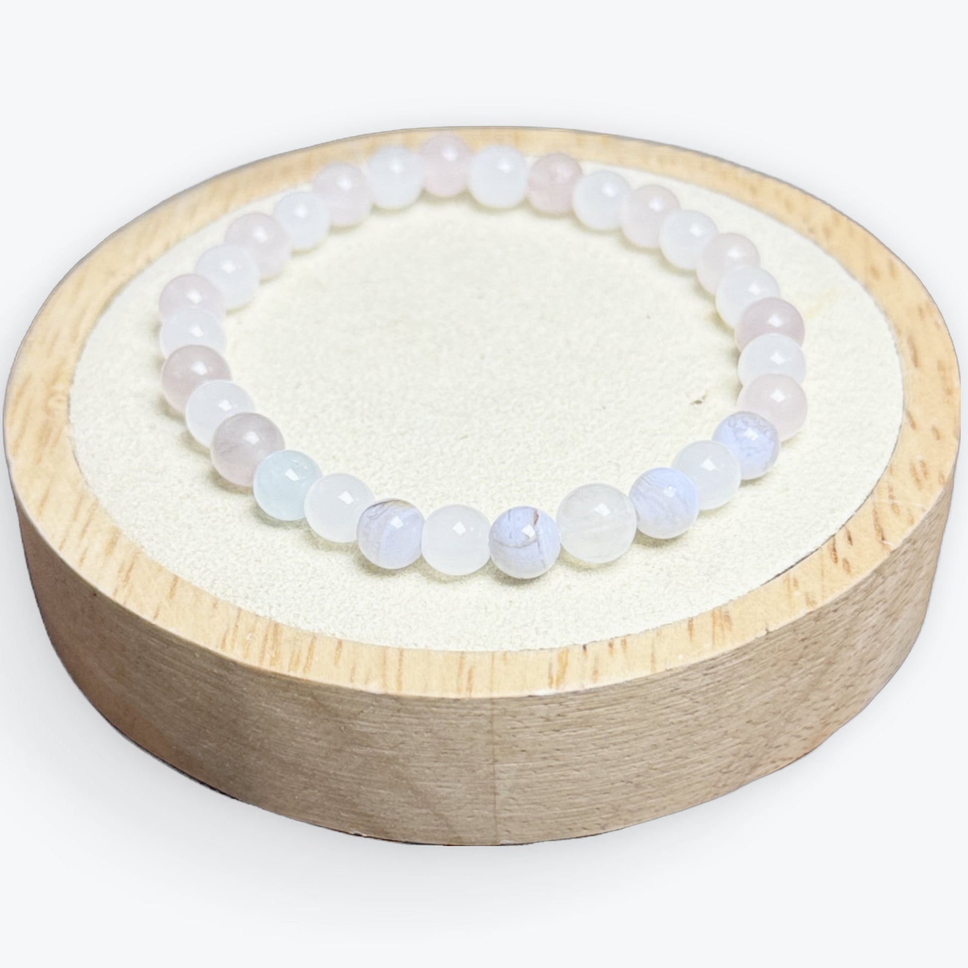 Bracelet  Menopause (Pierre De Lune & Calcedoine Bleu & Quartz Rose 6mm)