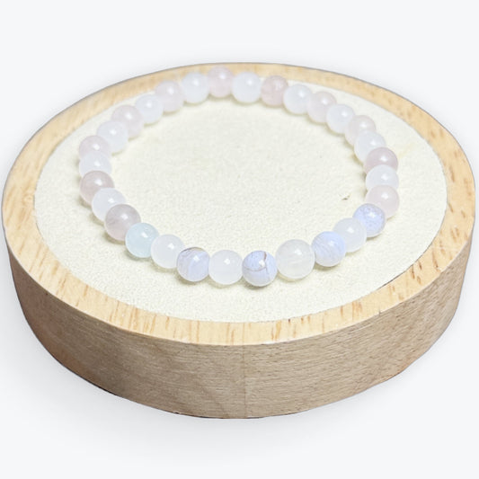 Bracelet  Menopause (Pierre De Lune & Calcedoine Bleu & Quartz Rose 6mm)