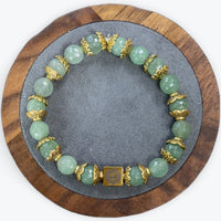 Bracelet Aventurine Verte Facetté avec Décors Dorée