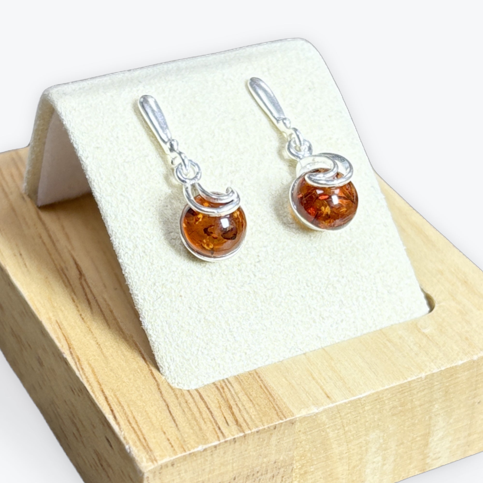 Boucle d'oreilles ambre ronde - Argent 925