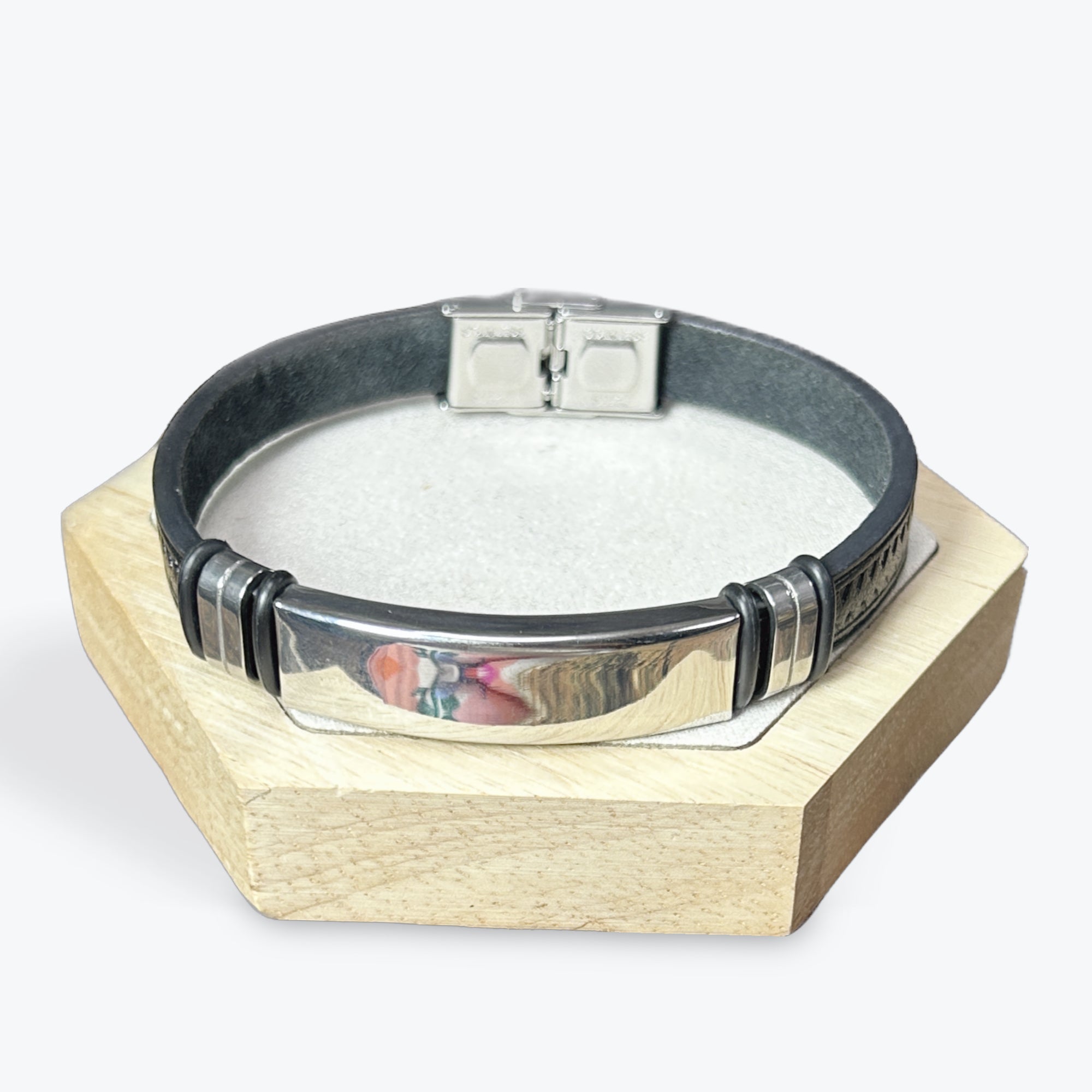 Bracelet Homme Simili Cuir - Acier inoxydable