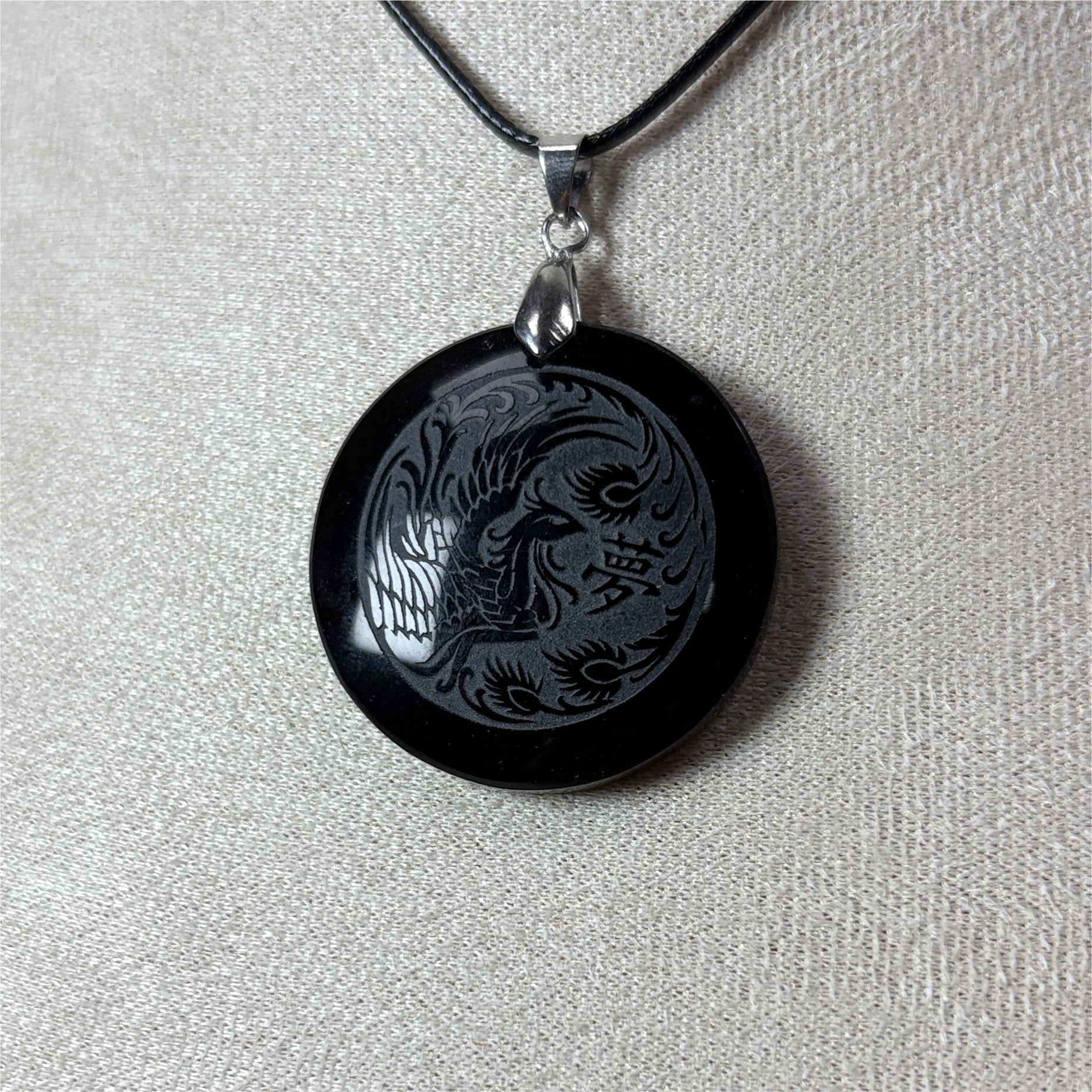 Pendentif Phoenix Obsidienne Noir
