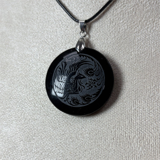 Pendentif Phoenix Obsidienne Noir