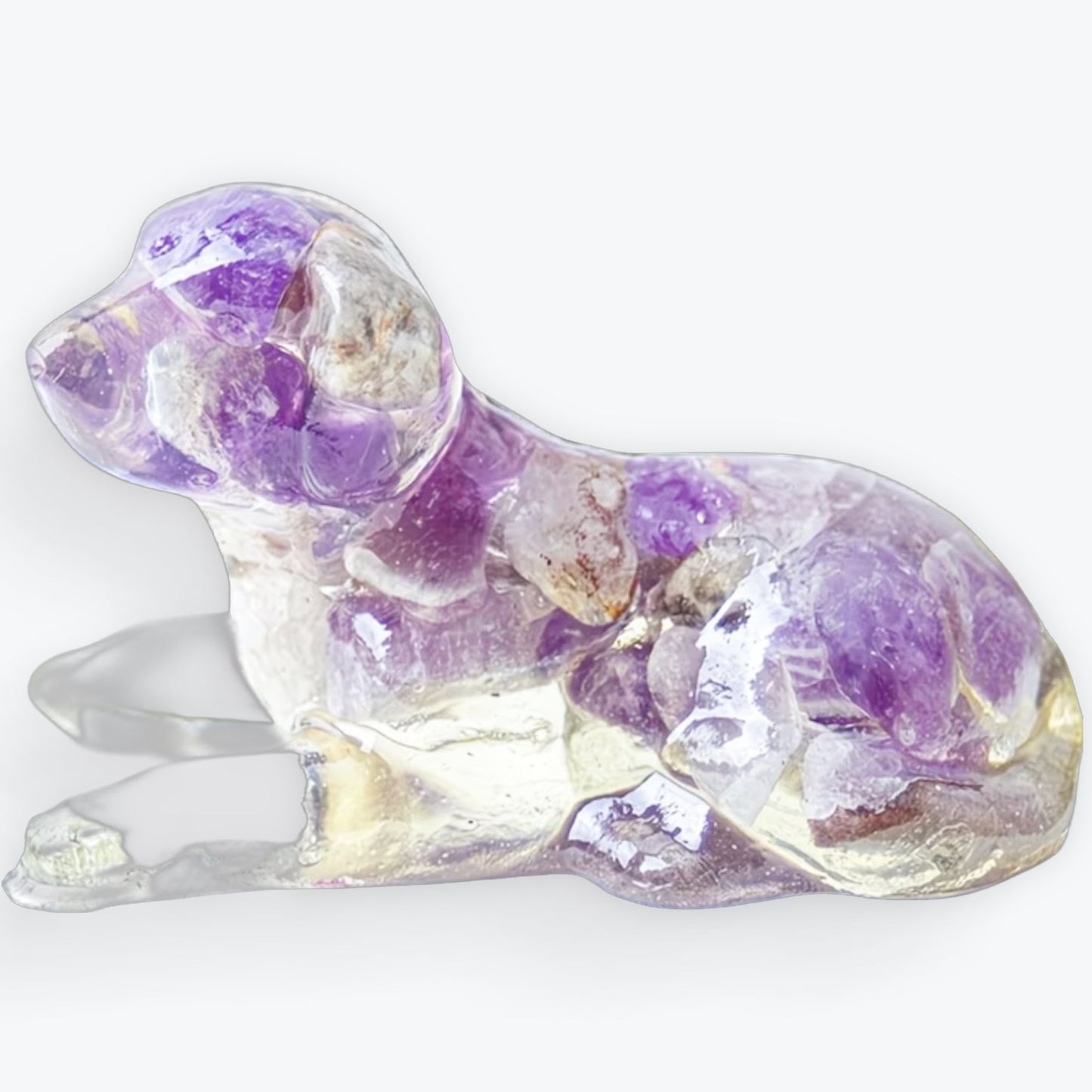 Golden Retriever en Résine avec Améthyste  Naturel